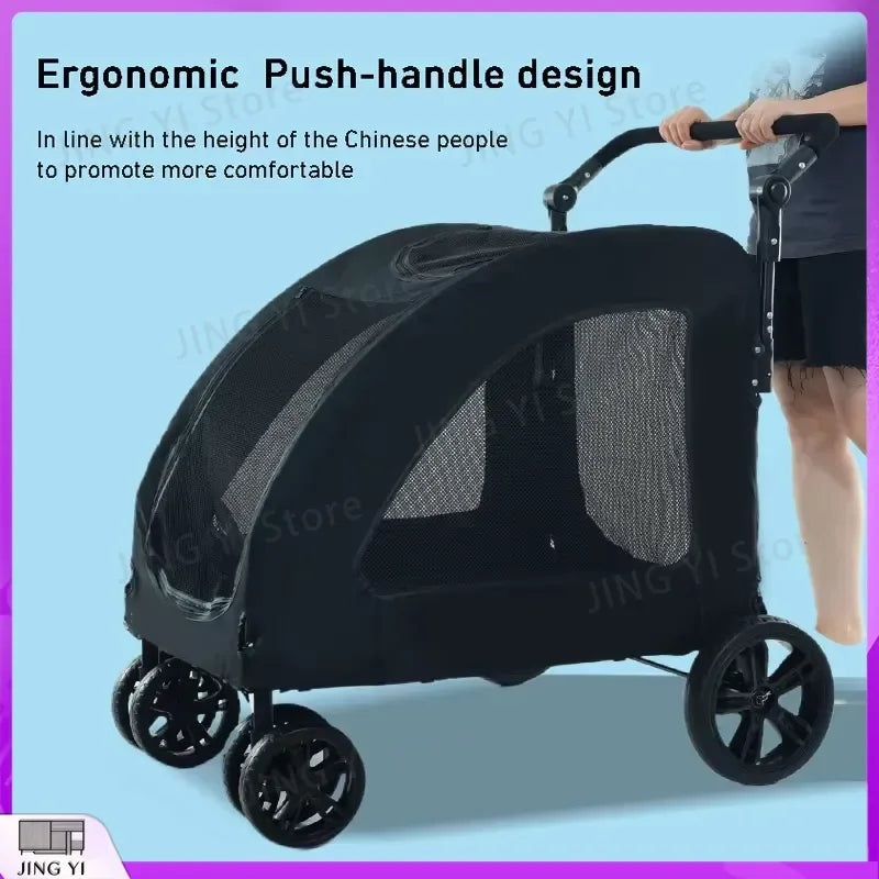 Large Capacity Foldable Dog Pet Stroller with Sunshade & Waterproof Fabric — Outdoor Travel Carrier