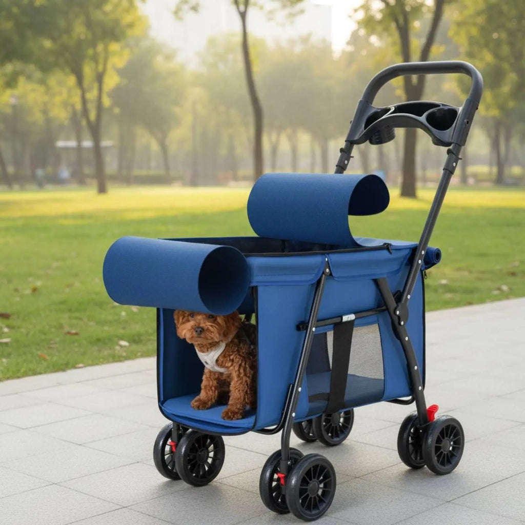Collapsible Lightweight Pet Stroller with Rear Brakes — Easy-Access Cat & Dog Stroller for Walks & Outdoor