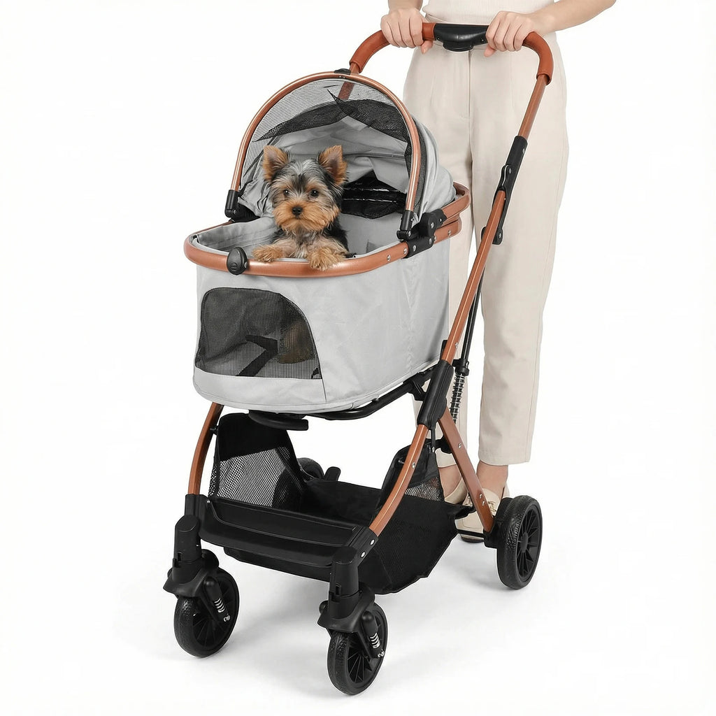 All-Terrain Puppy Cage Jogger Stroller with Detachable Carrier & Sun Shades for Large Dogs