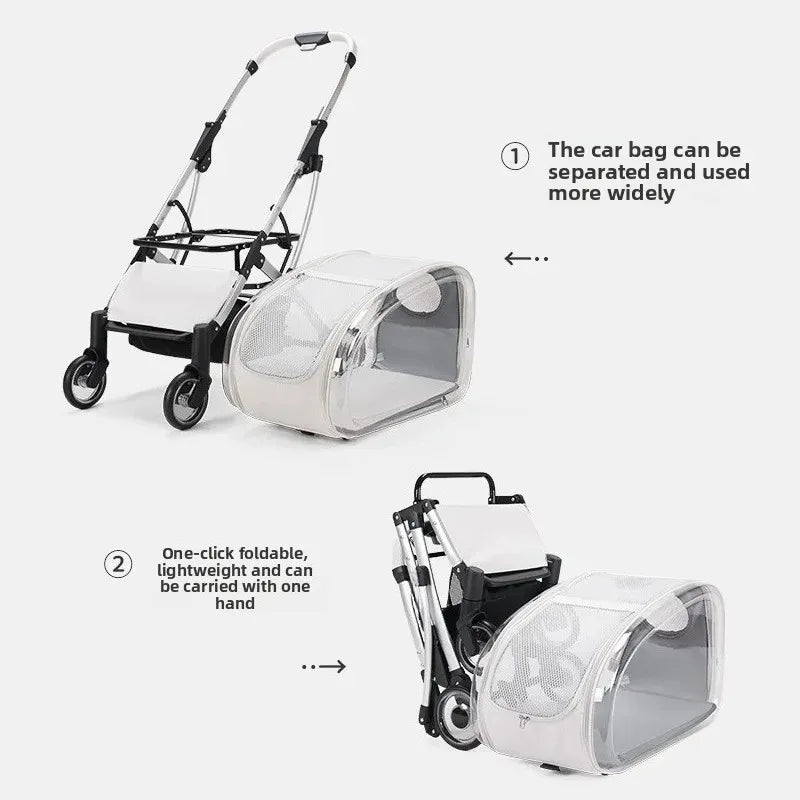 Lightweight Foldable Detachable Transparent Pet Stroller with Outdoor Walking Cart for Small & Medium Dogs