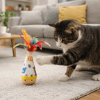 Cartoon Pattern Cat Tumbler Wobbler Toy with Feather — Bite-Resistant Kitten Wobble Ball