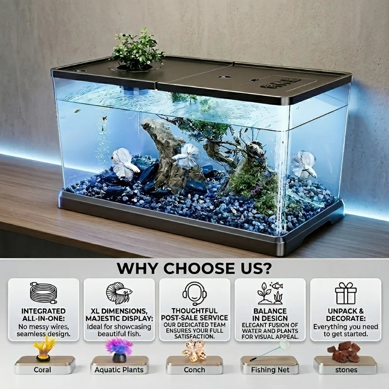 Large Transparent Aquarium Tank with Lid (Spill-Proof, Clear View)