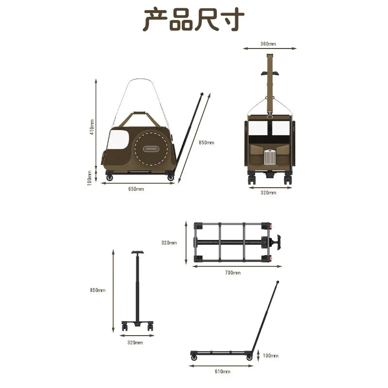Portable Rolling Pet Carrier with Detachable Single-Shoulder Handbag for Small Dogs & Cats
