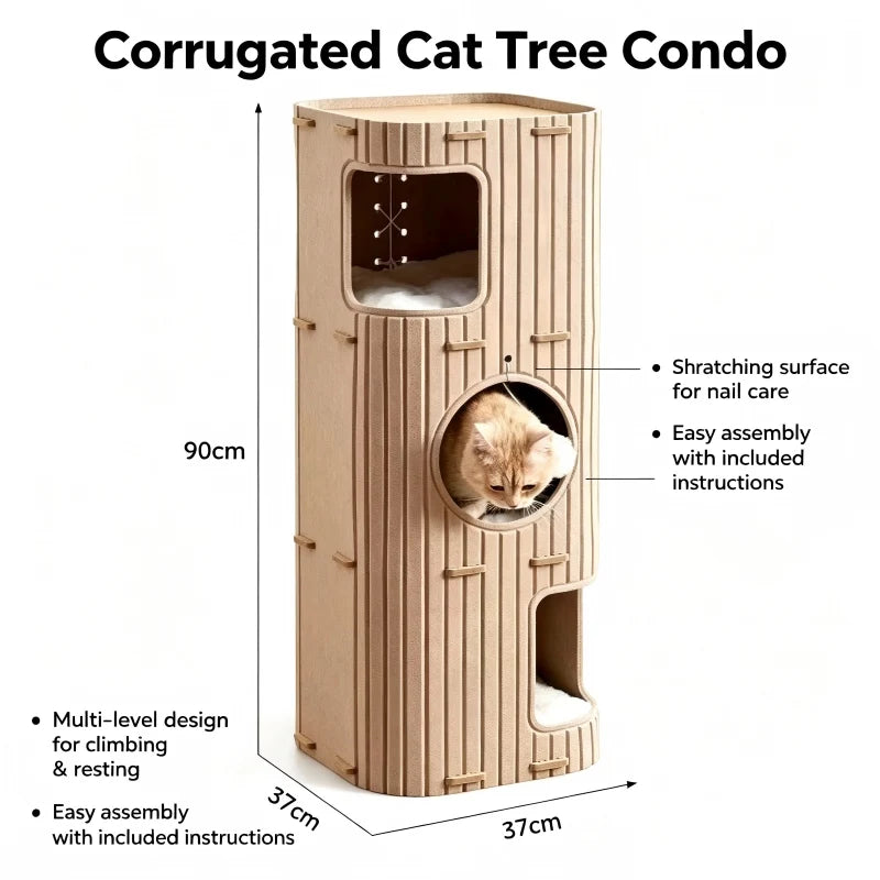Multi-Layer Cylindrical Cat Castle with Play Holes