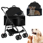 3-in-1 Multifunction 4-Wheel Folding Dog Stroller with Detachable Carrier
