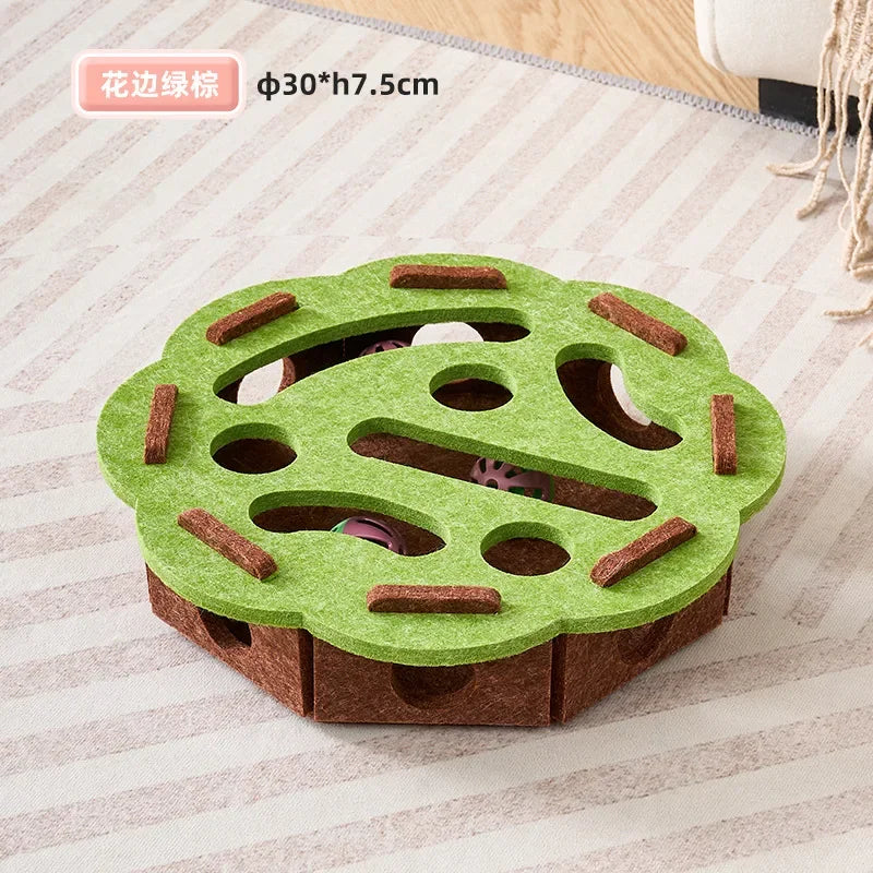 Felt Puzzle Box Cat Toy with Rolling Ball — Indoor Hunt & Dig