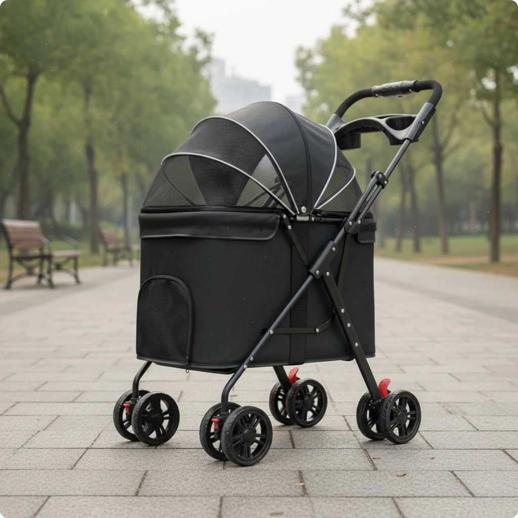 Foldable Wheeled Mesh Pet Stroller & Carrier for Small Dogs & Cats