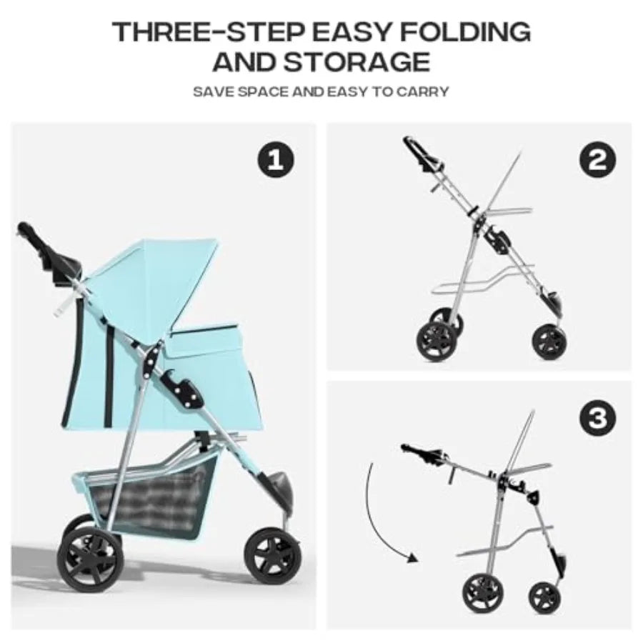 3-Wheel Foldable Double Pet Jogger Stroller for 2 Cats or Dogs up to 30 lbs