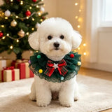 Christmas Lace Bow & Pom Pom Pet Collar (Festive Neckwear)