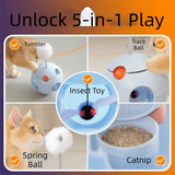 Auto-Rotating Spring Cat Toy with Feather & Bell — Self-Righting Tumbler