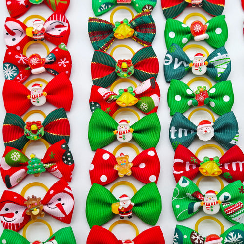Christmas Dog Hair Bows 30-Pack (Santa & Snowman Designs)