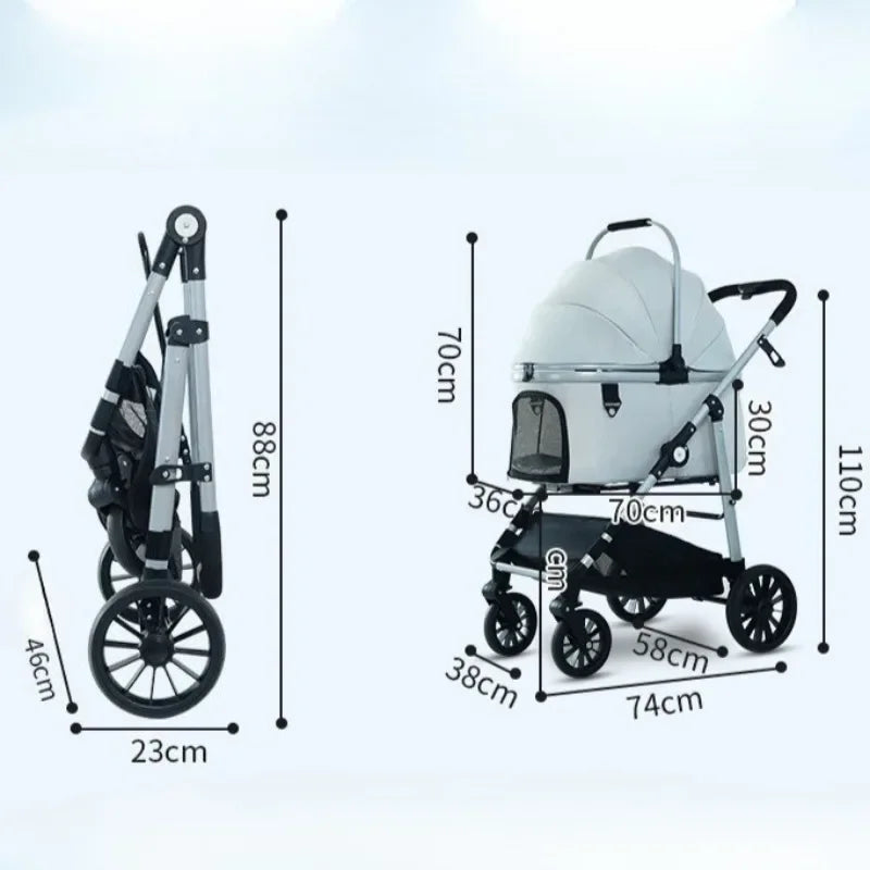 Lightweight High-View Pet Stroller with Detachable Carrier for Cats & Dogs
