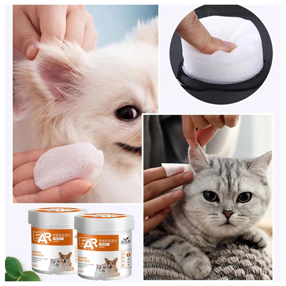 Tear Stain & Ear Cleaning Wipes for Dogs & Cats — 130-Count Aloe Vera Pads