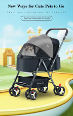 All-Weather Canopy 4-Wheel Foldable Pet Stroller for Small & Medium Dogs & Cats — Compact Outdoor Adventure