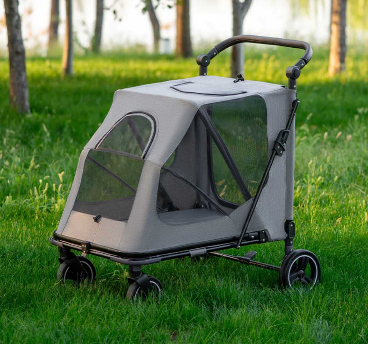 Acrylic Panel Waterproof Breathable Pet Stroller for Small Dogs & Cats