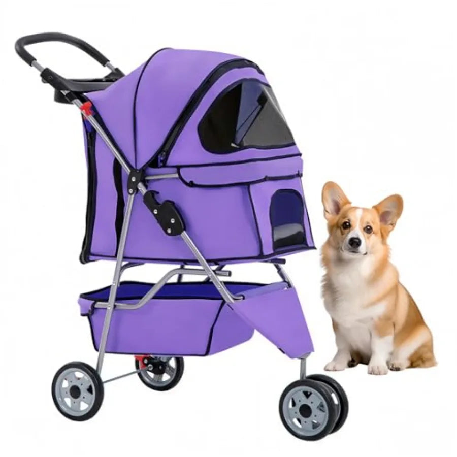 BestOffice 3-Wheel Foldable Pet Stroller with Cup Holder — Lightweight Travel Carrier for Small & Medium Dogs & Cats