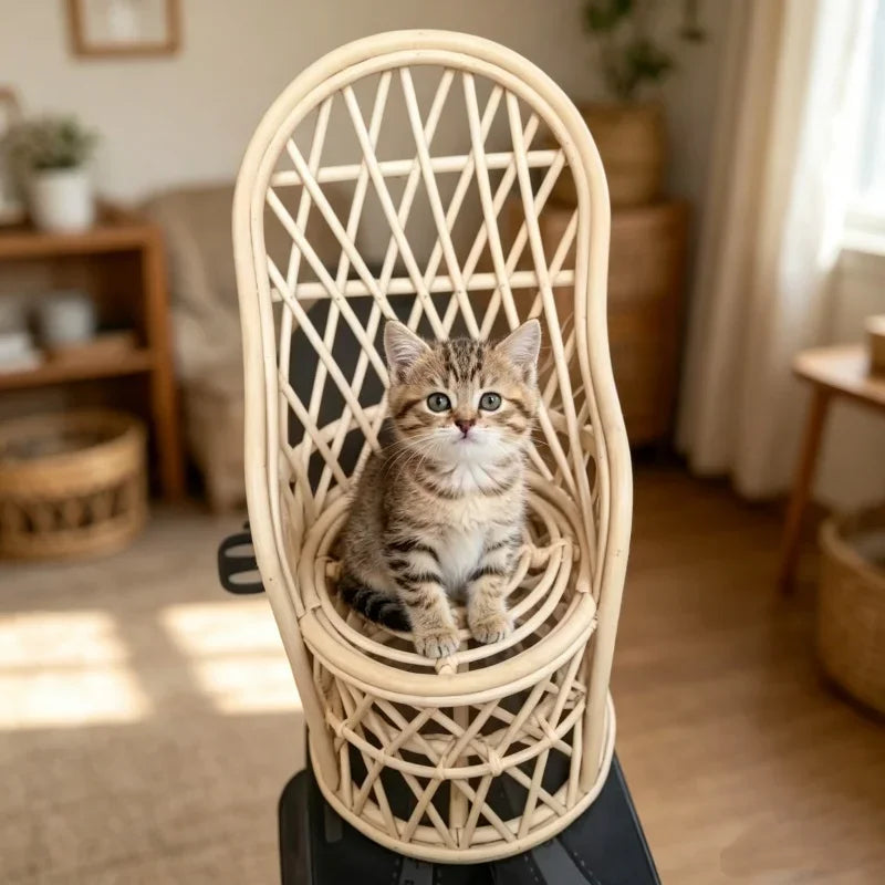 Handwoven Rattan Cat Sofa Bed & Photo Prop