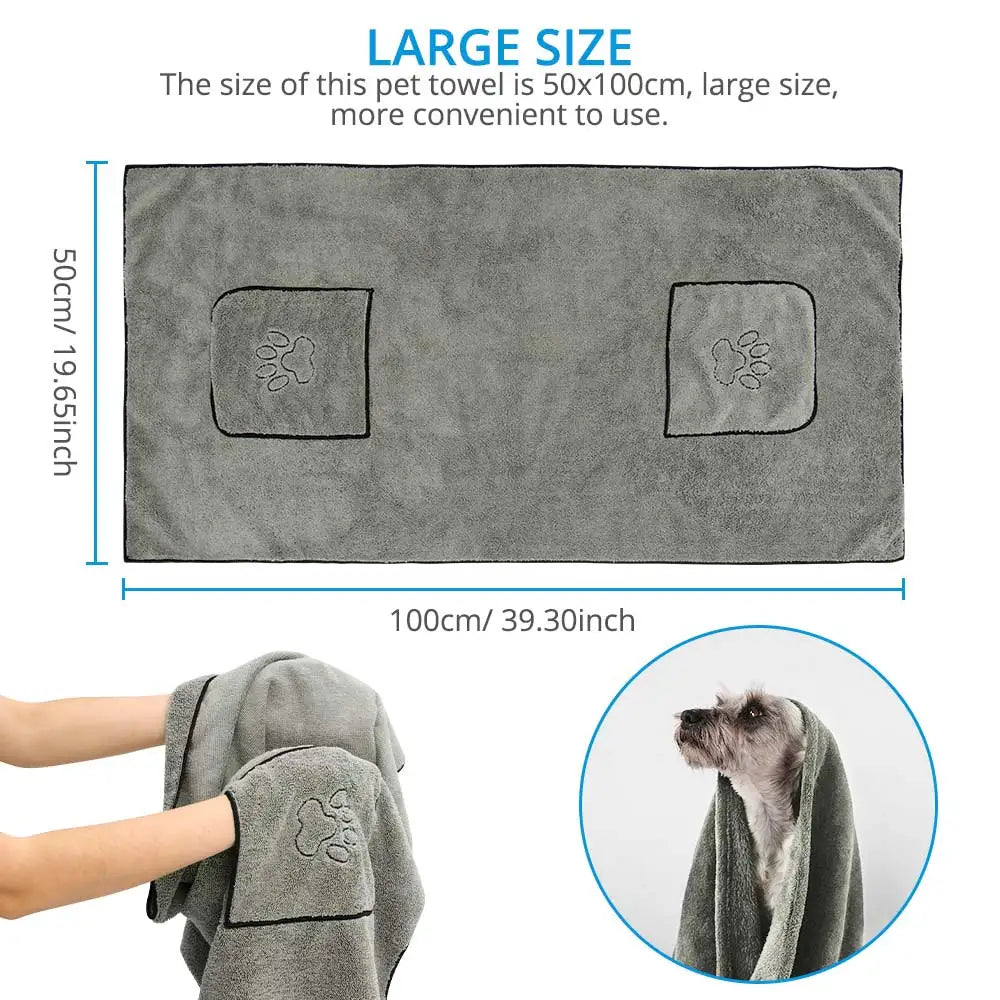 Large Nylon Pet Towel with Pocket Design — Non-Linting, Fast-Absorbing