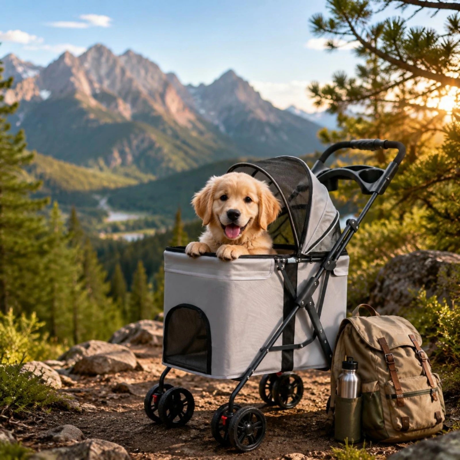Foldable Wheeled Mesh Pet Stroller & Carrier for Small Dogs & Cats