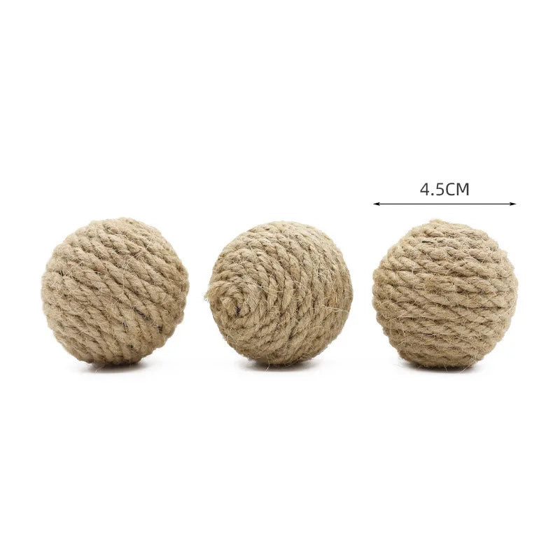 Hand-Woven Hemp Rope Cat Ball Set — Crinkle Sound Scratch Toy
