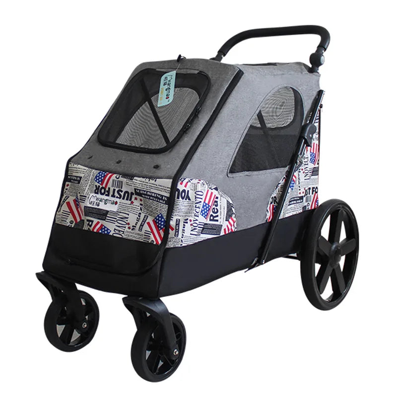 Luxury Large-Size 4-Wheel Pet Stroller with Adjustable Cage & Washable Travel Bag — Foldable