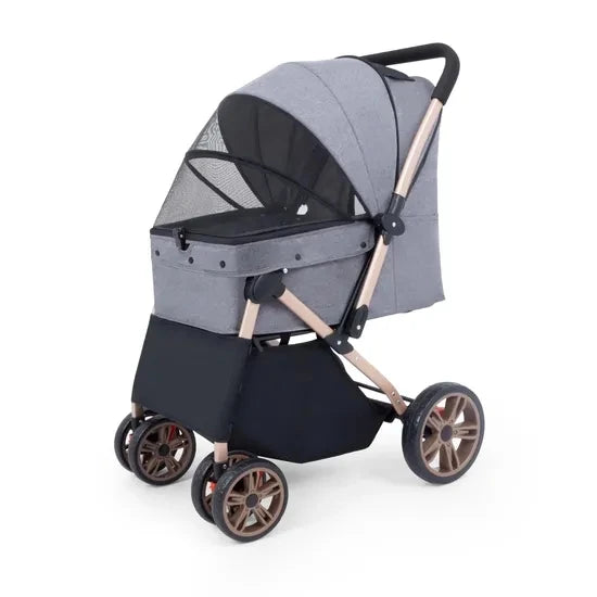 Foldable Pet Stroller Cart with Changeable Handle Configuration for Cats