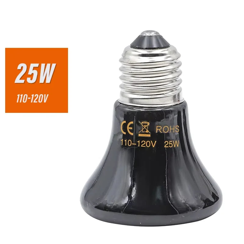 Ceramic Infrared Heat Emitter — No-Light Pet & Brooder Heat Bulb, E27, 25W–100W