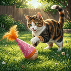 Self-Balancing Turkey Feather Cat Tumbler — Wood Base Interactive Toy