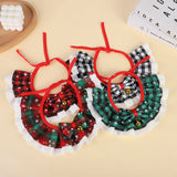 Christmas Snowflake Plaid Pet Bib Collar (Lace Bowknot & Bell)