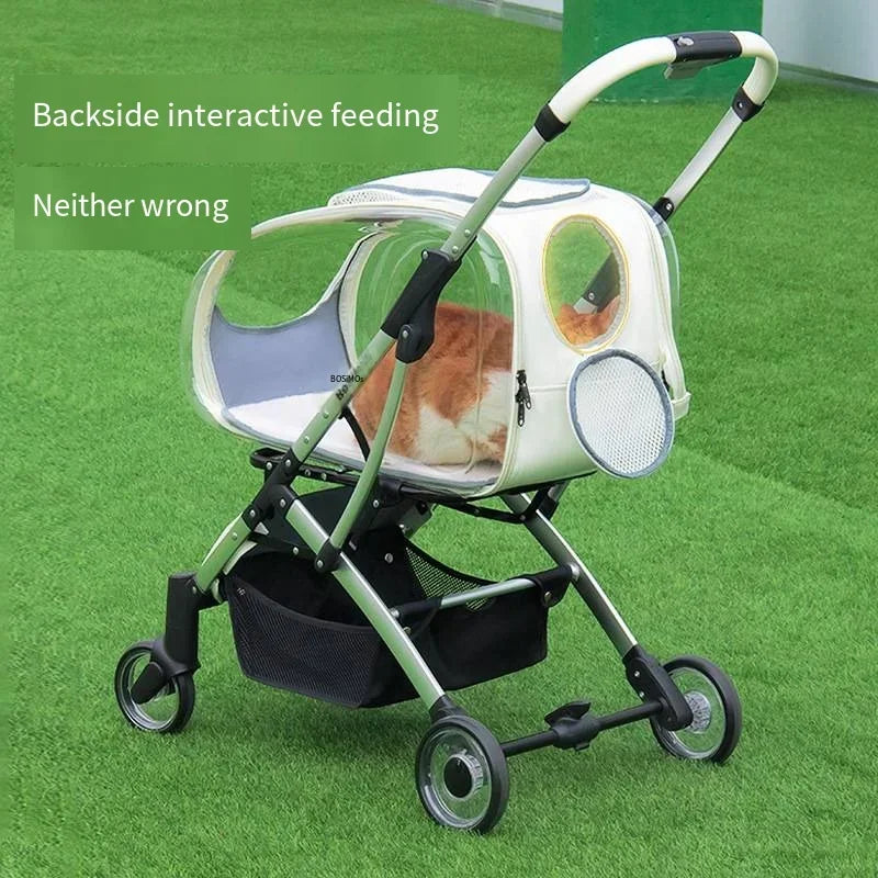 Transparent-Panel Foldable Pet Stroller for Small & Medium Dogs