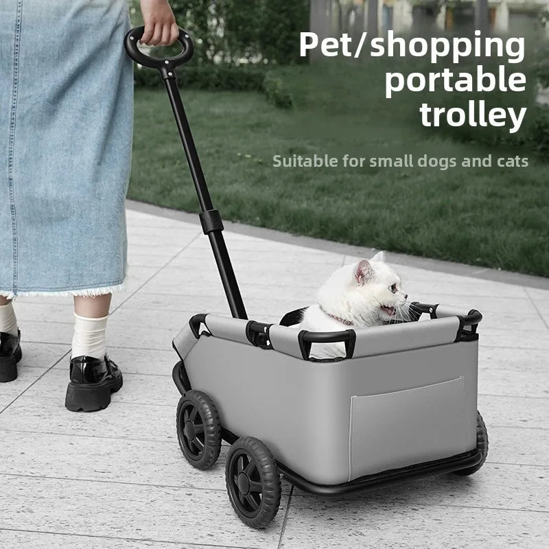 Lightweight Foldable Pet Stroller Trolley Bag for Toy Breeds & Small Dogs & Cats — Compact Outdoor Travel Cart