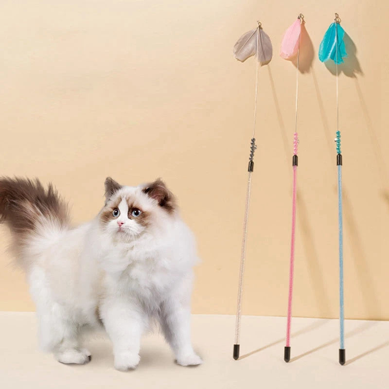 Gradient Feather Cat Teaser Wand — Colorful Interactive Rod Stick (1–50 Pack)