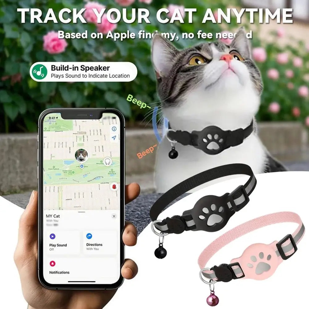 Lightweight Cat GPS Locator Collar with Reflective Strips - Night Safety Tracking, iOS & Android