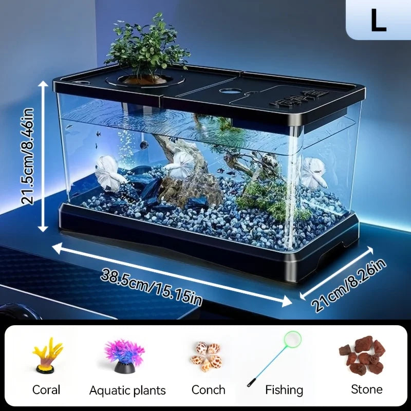 Large Transparent Aquarium Tank with Lid (Spill-Proof, Clear View)
