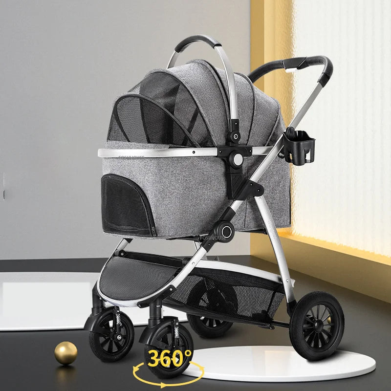 Modern Lightweight Portable Separable 4-Wheel Pet Stroller for Dogs & Cats — Foldable Outdoor Cart