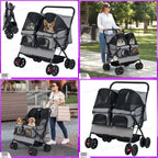 Foldable Double Pet Stroller with Adjustable Sunshade & Storage Basket