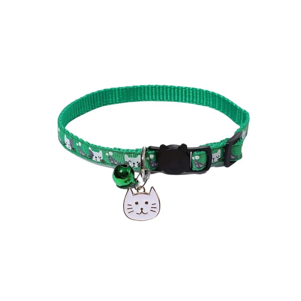 Quick-Release Safety Cat Collar — Cat Face Pendant & Bell