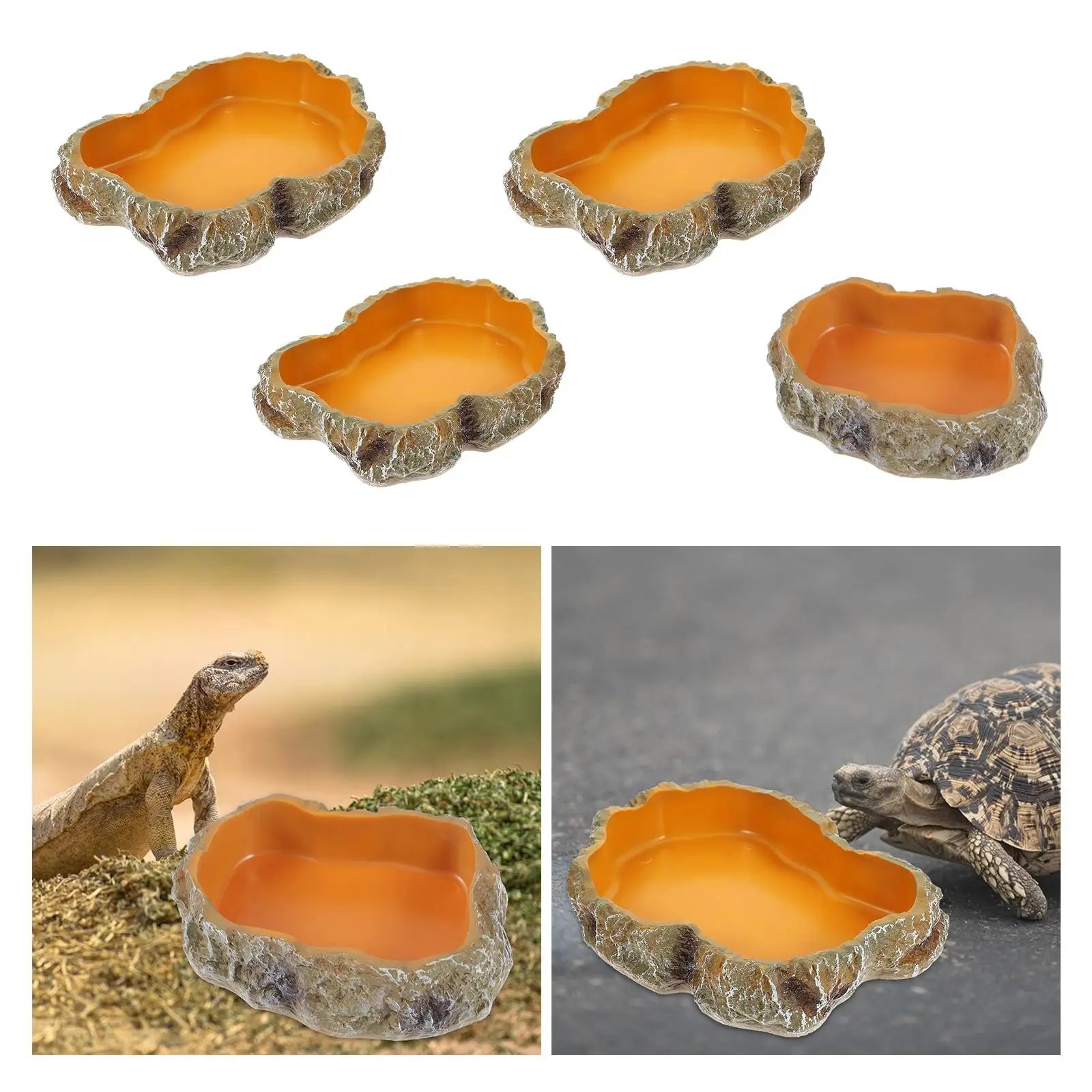 Resin Rock Terrarium Water & Food Bowl — Natural-Look Reptile Feeder