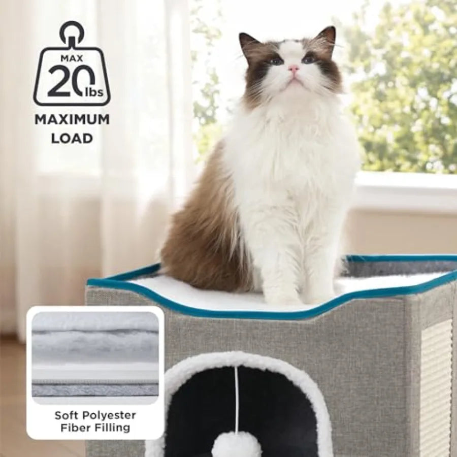 Foldable Cat Cave with Hanging Ball & Scratch Pad, 16.5in