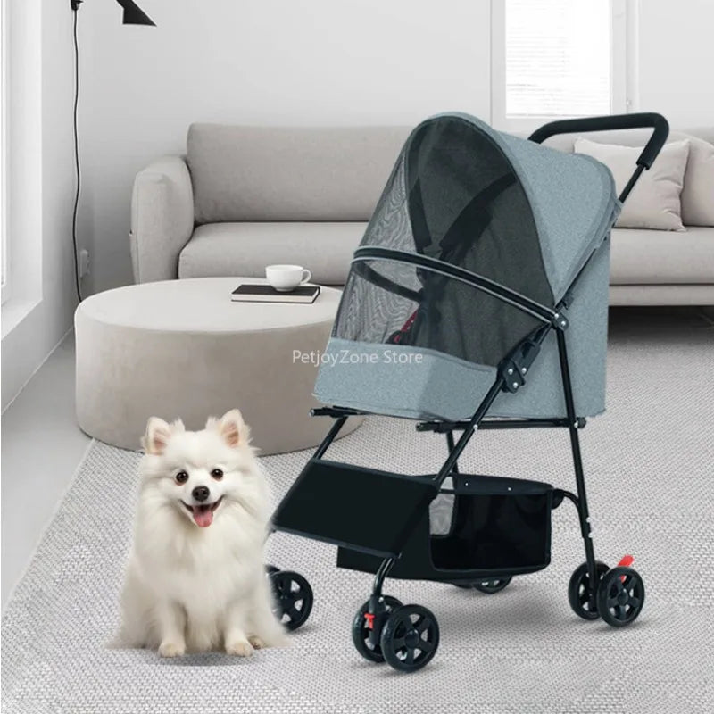 High-Quality Folding Four-Wheel Pet Stroller Carriage — Easy-Walk Outdoor Carrier for Dogs & Cats