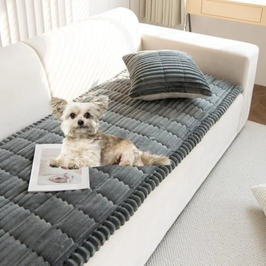 Faux Fur Dog Couch Cover with Non-Slip Backing