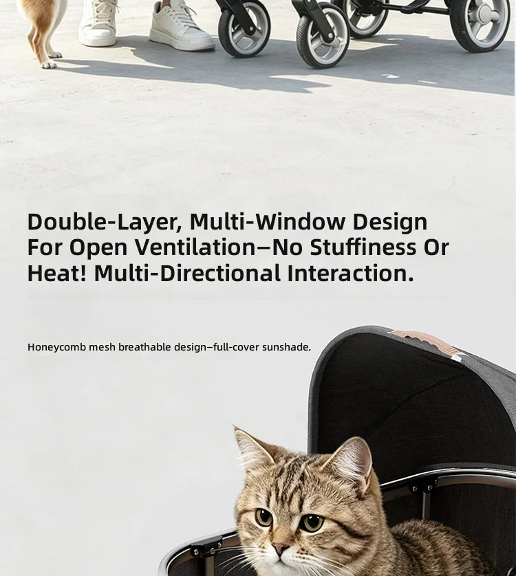 Double-Layer Foldable Lightweight Pet Stroller for Dogs & Cats — Portable Outdoor Travel Carriage