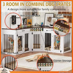 Wooden Dog Crate Furniture with Storage Drawers & Power Outlet