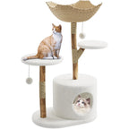 Modern Wood Cat Tree with Wicker Condo & Scratching Post