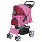 4-Wheel Foldable Pet Stroller with Storage Basket for Dogs & Cats — Lightweight Outdoor Travel Cart