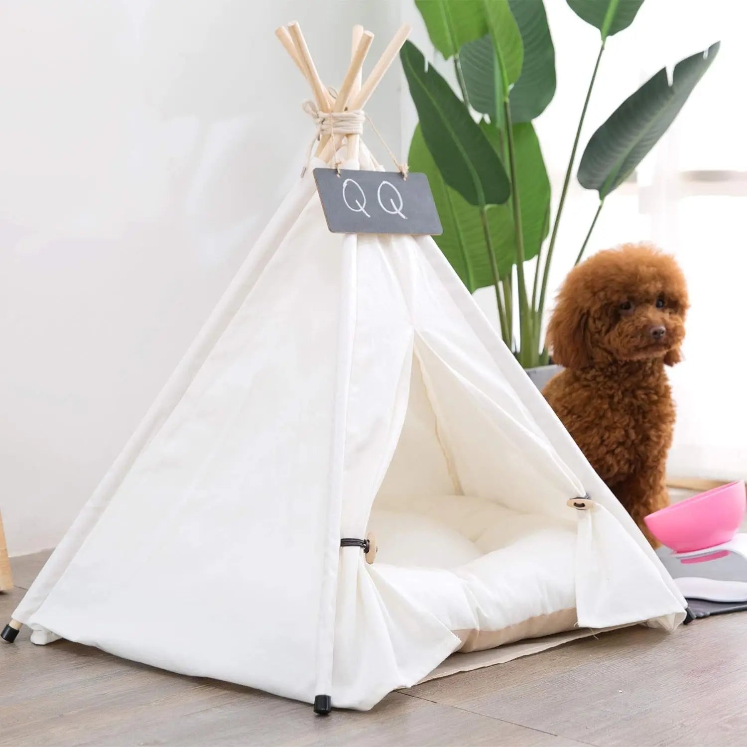 Portable Pet Teepee Bed with Thick Cushion, Up to 15lbs