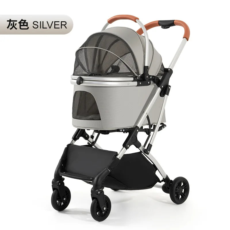 Lightweight Foldable 4-Wheel Pet Stroller for Medium, Large Dogs & Teddy Breeds