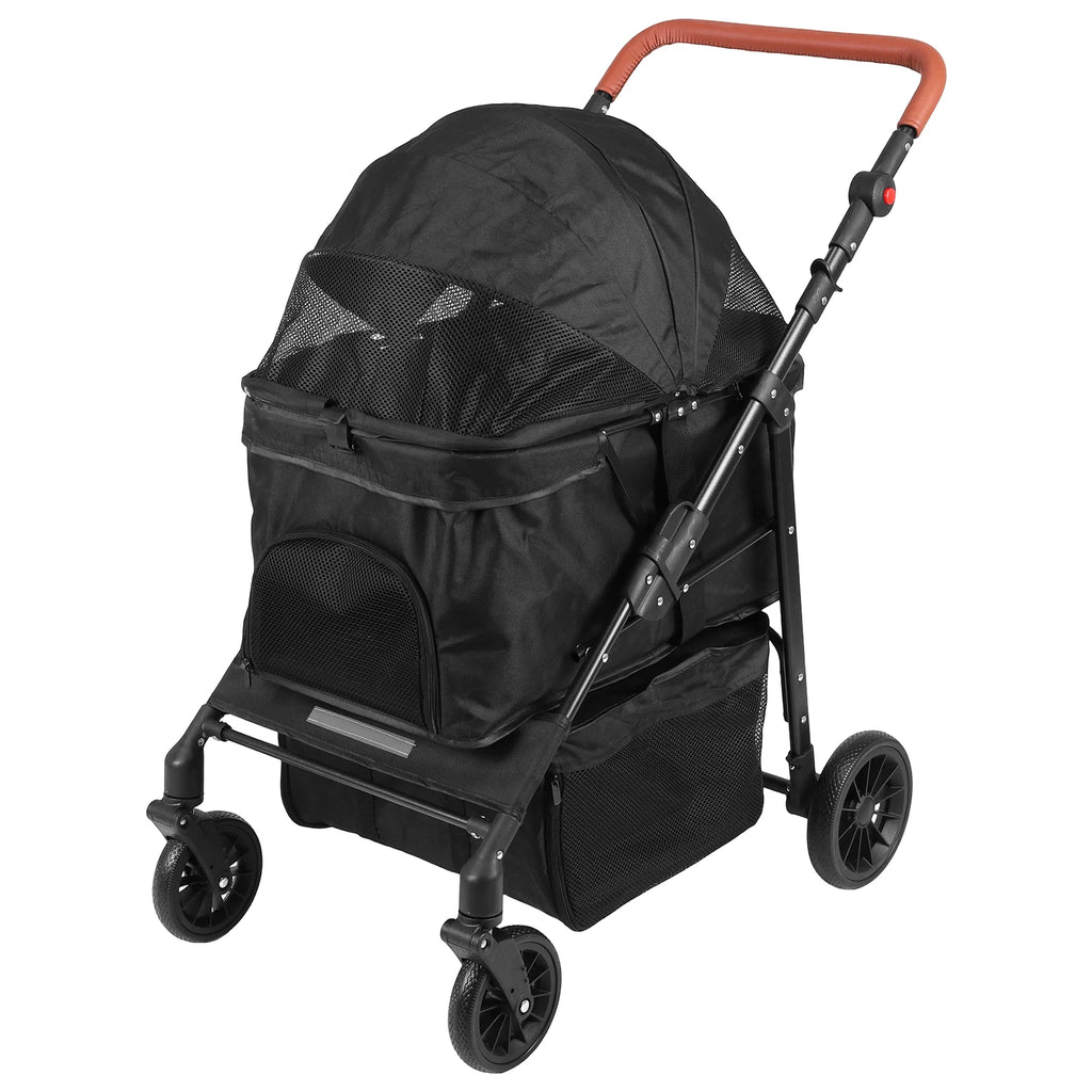 Foldable Pet Jogger Stroller with Reflective Strip & Adjustable Handle — Max 33 lbs