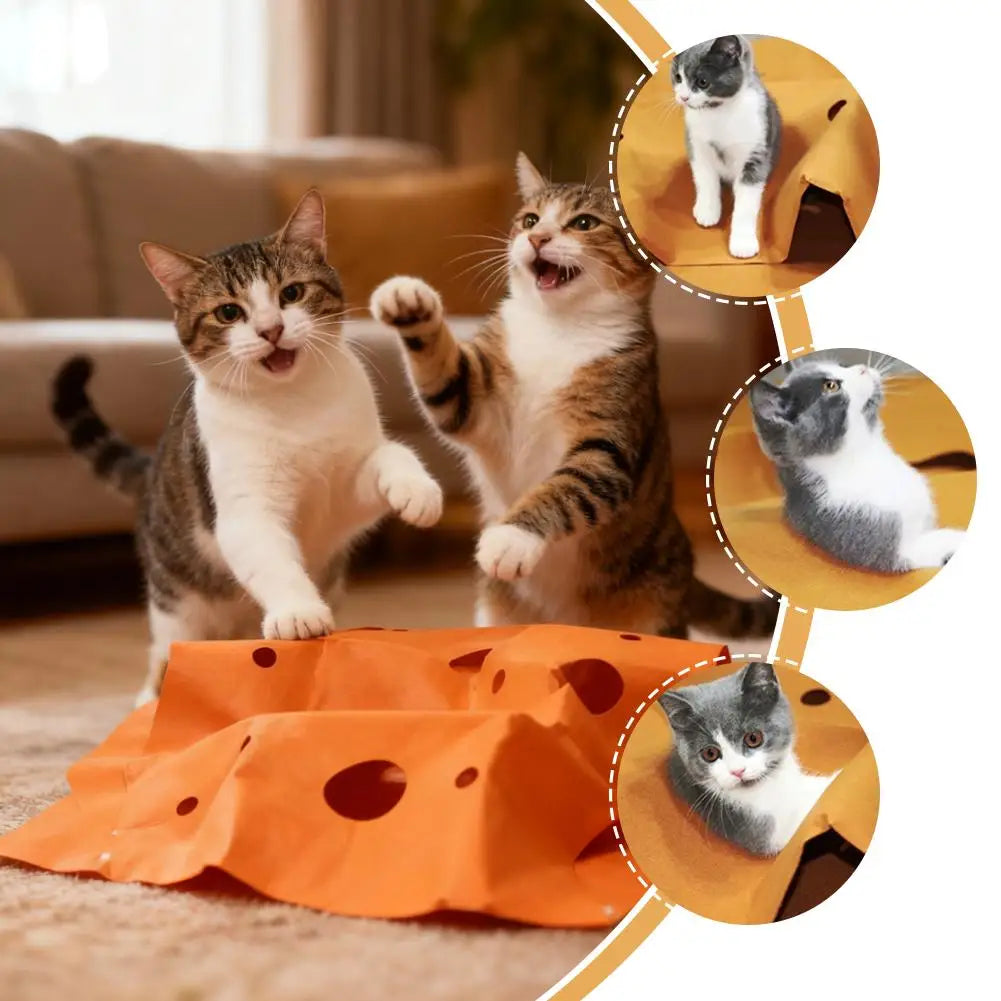 120x90cm Foldable Cat Play Mat & Tunnel Blanket — Agility Training Pad with Chew & Dig Surface