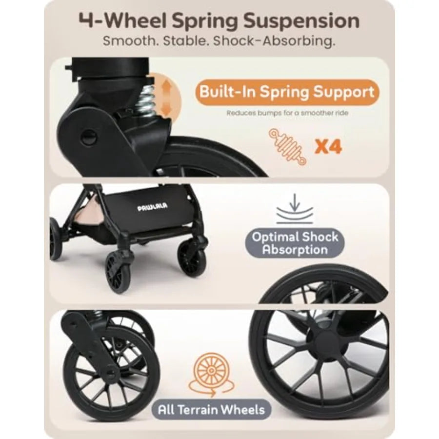 Foldable Pet Stroller with Detachable Carrier & Shock-Absorbing Suspension for Small Dogs